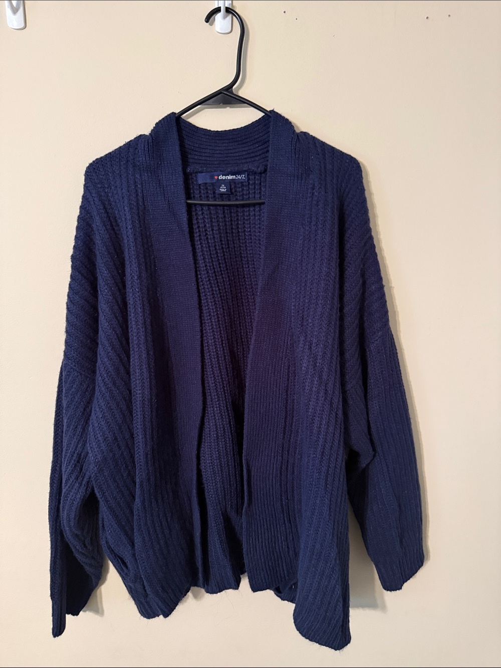 Denim 24/7 Navy Blue Open-Front Chunky Knit Cardigan